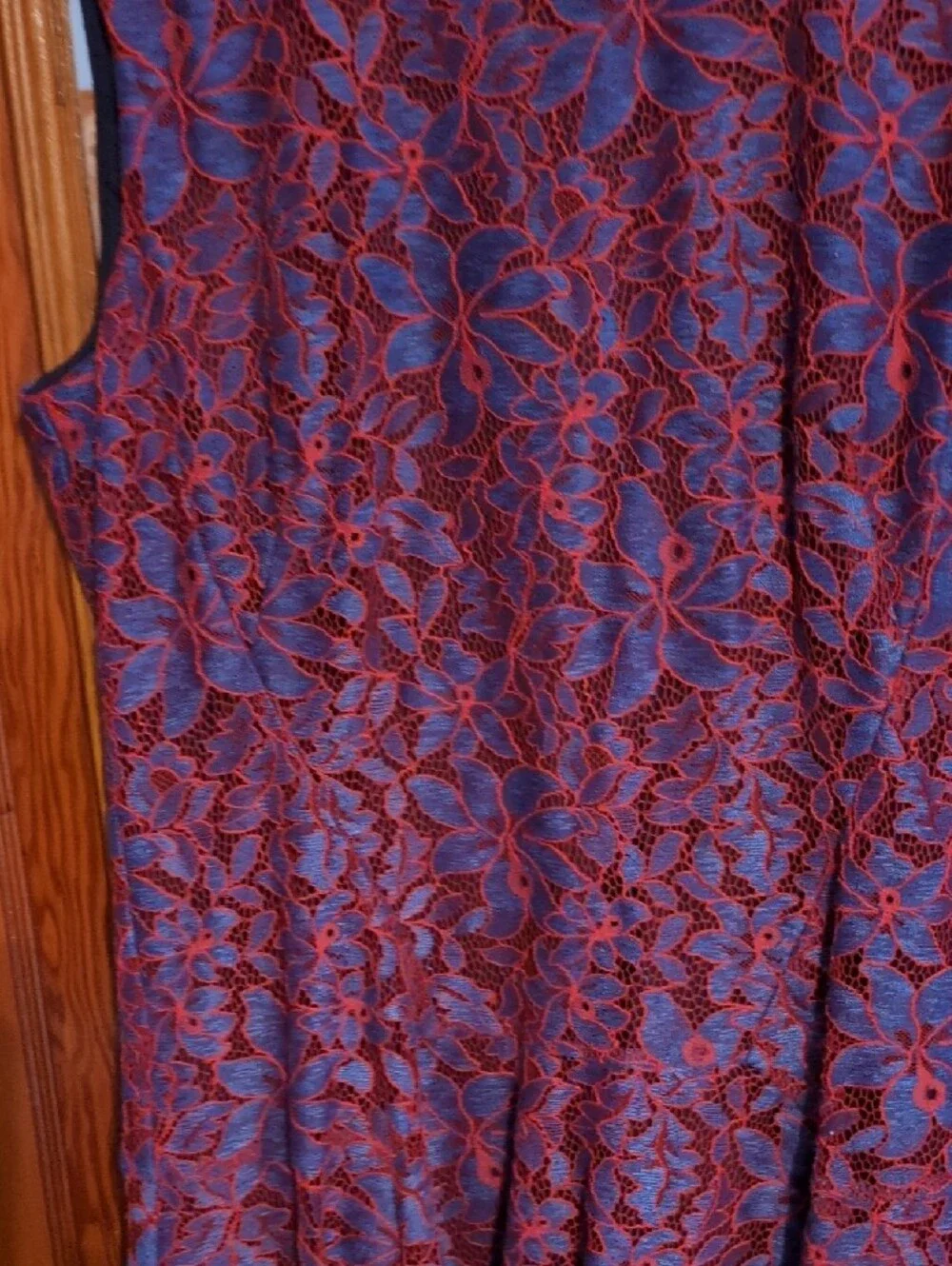Tommy Hilfiger Burgundy and Blue Floral Lace Midi Dress